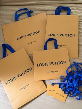 Louis Vuitton Orange and Blue Gift Bags with Blue Ribbon Handles